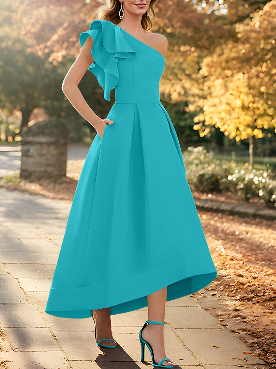 One-Shoulder Asymmetrical A-Line Princess Dress for the Mother of the Bride Sleeveless with Ruffles-27prom