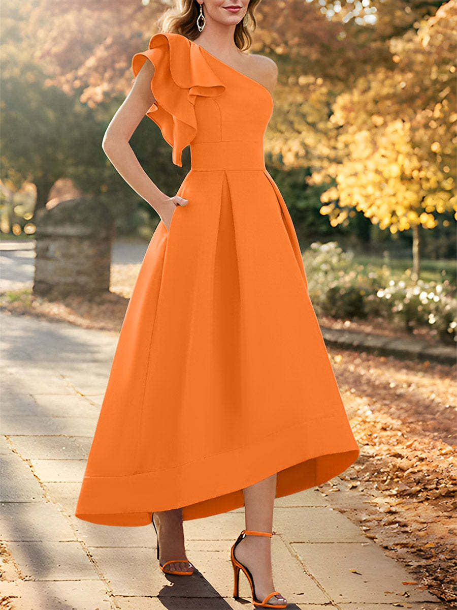 One-Shoulder Asymmetrical A-Line Princess Dress for the Mother of the Bride Sleeveless with Ruffles-27prom