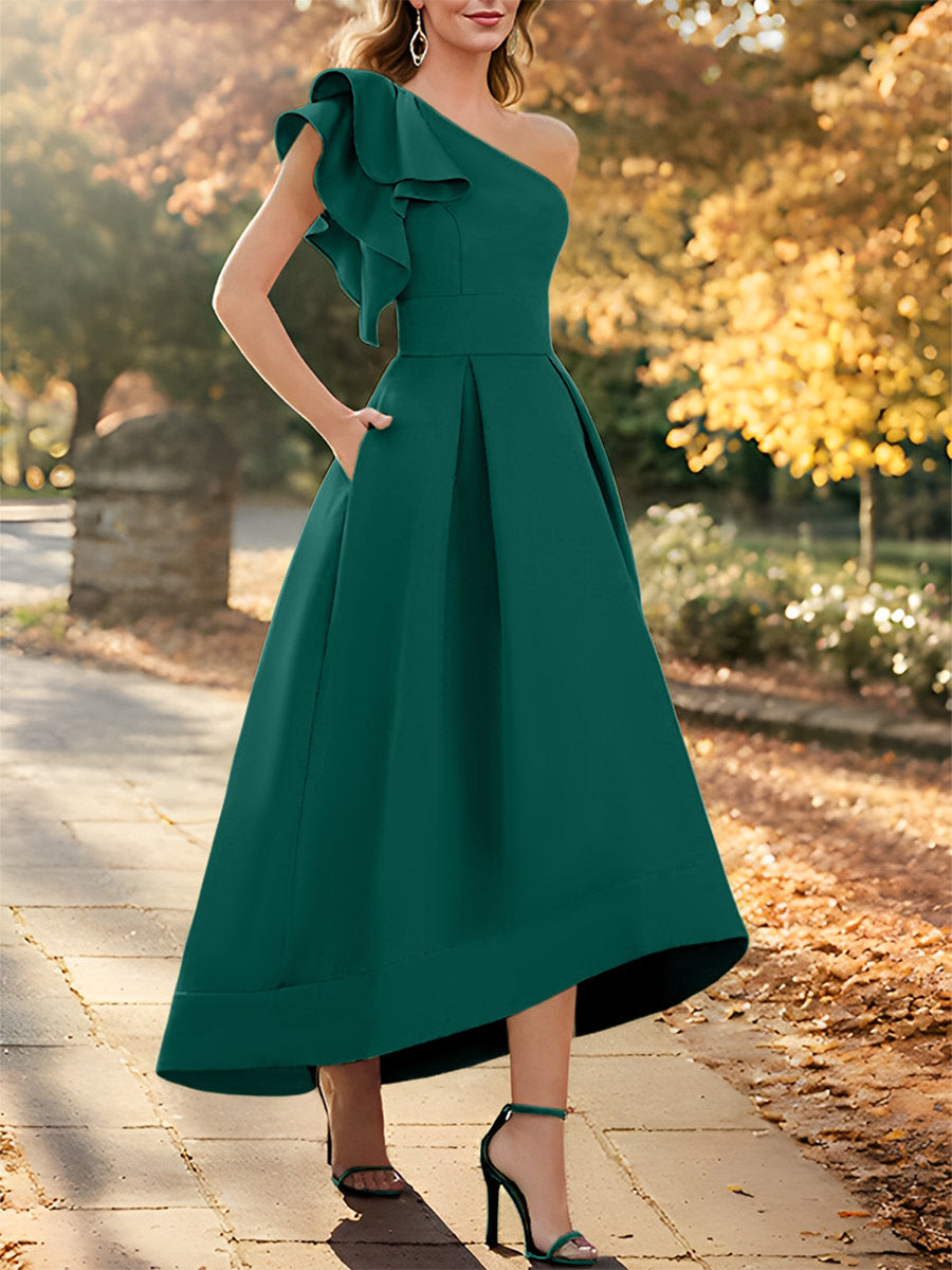 One-Shoulder Asymmetrical A-Line Princess Dress for the Mother of the Bride Sleeveless with Ruffles-27prom