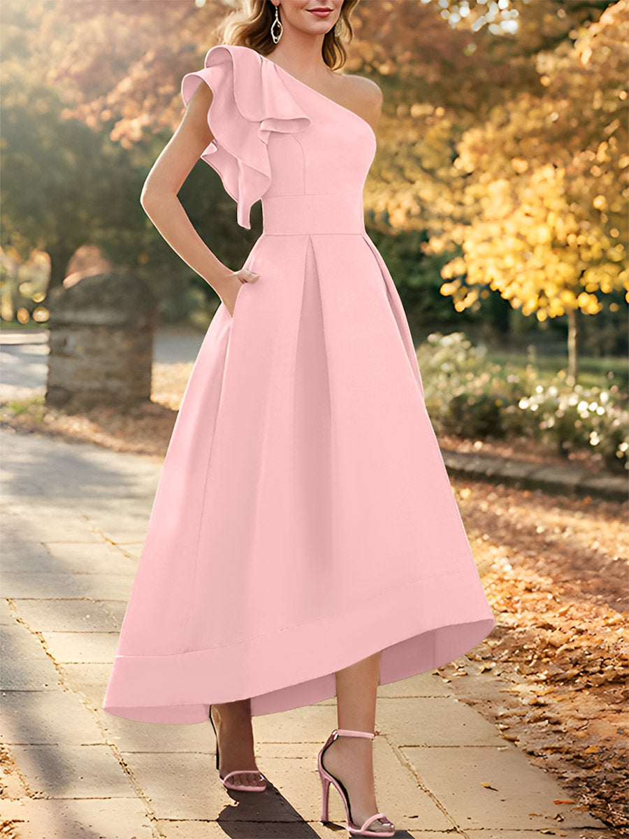 One-Shoulder Asymmetrical A-Line Princess Dress for the Mother of the Bride Sleeveless with Ruffles-27prom