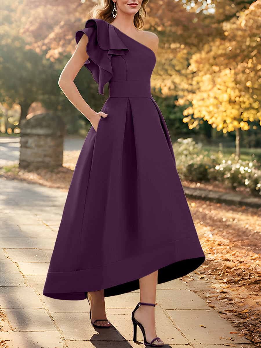 One-Shoulder Asymmetrical A-Line Princess Dress for the Mother of the Bride Sleeveless with Ruffles-27prom