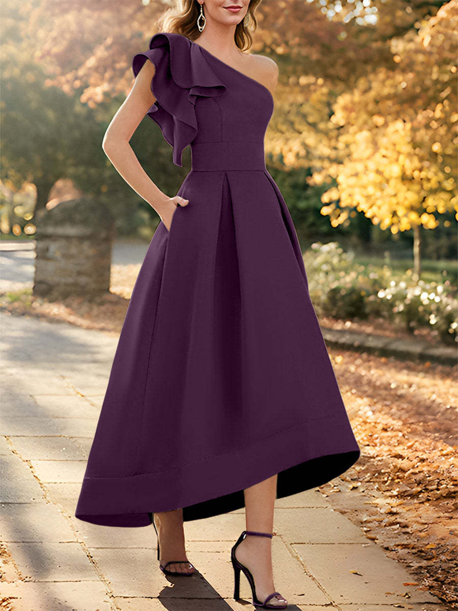 One-Shoulder Asymmetrical A-Line Princess Dress for the Mother of the Bride Sleeveless with Ruffles-27prom