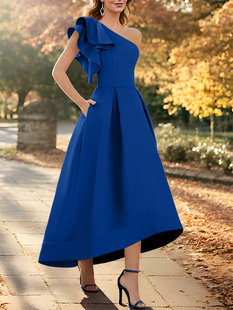 One-Shoulder Asymmetrical A-Line Princess Dress for the Mother of the Bride Sleeveless with Ruffles-27prom