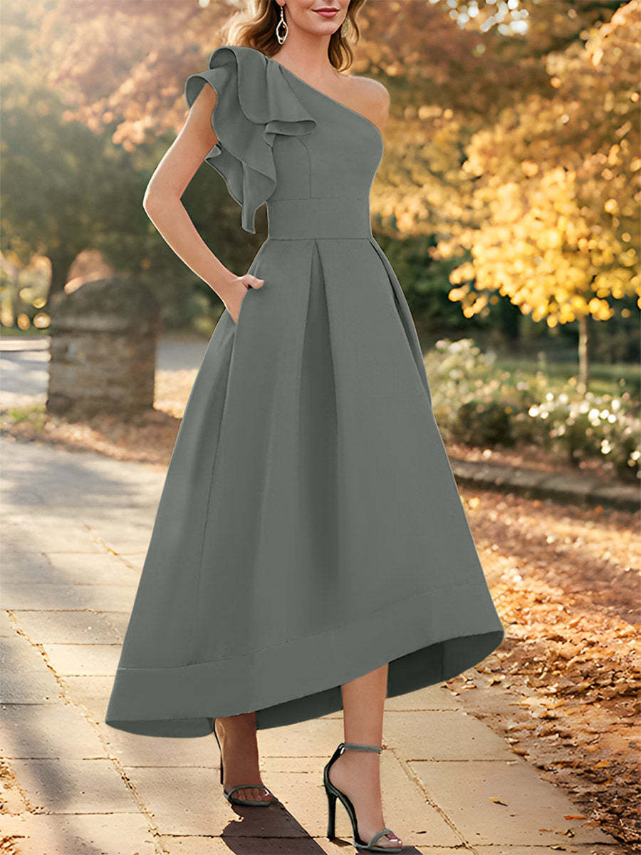 One-Shoulder Asymmetrical A-Line Princess Dress for the Mother of the Bride Sleeveless with Ruffles-27prom