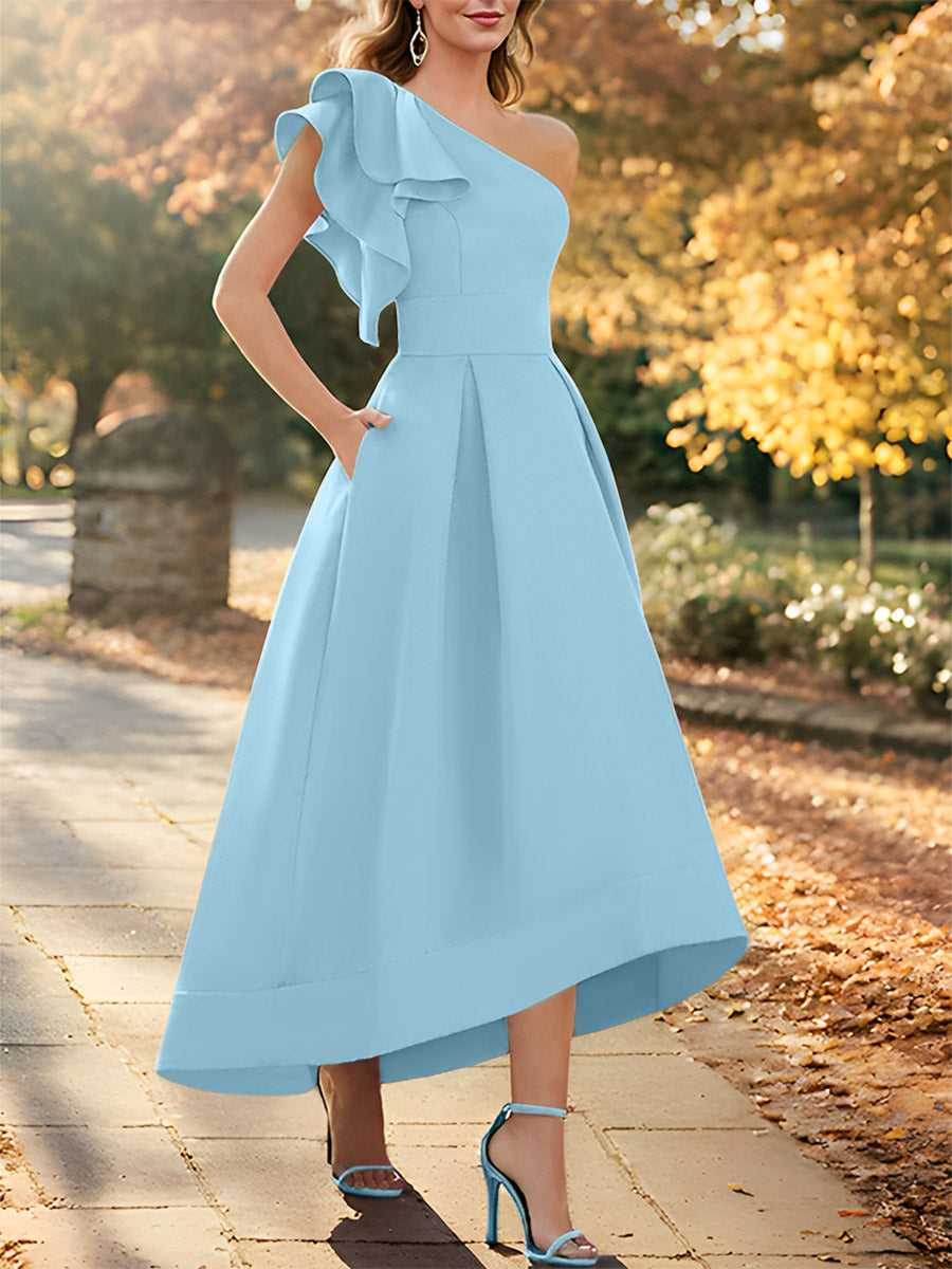 One-Shoulder Asymmetrical A-Line Princess Dress for the Mother of the Bride Sleeveless with Ruffles-27prom