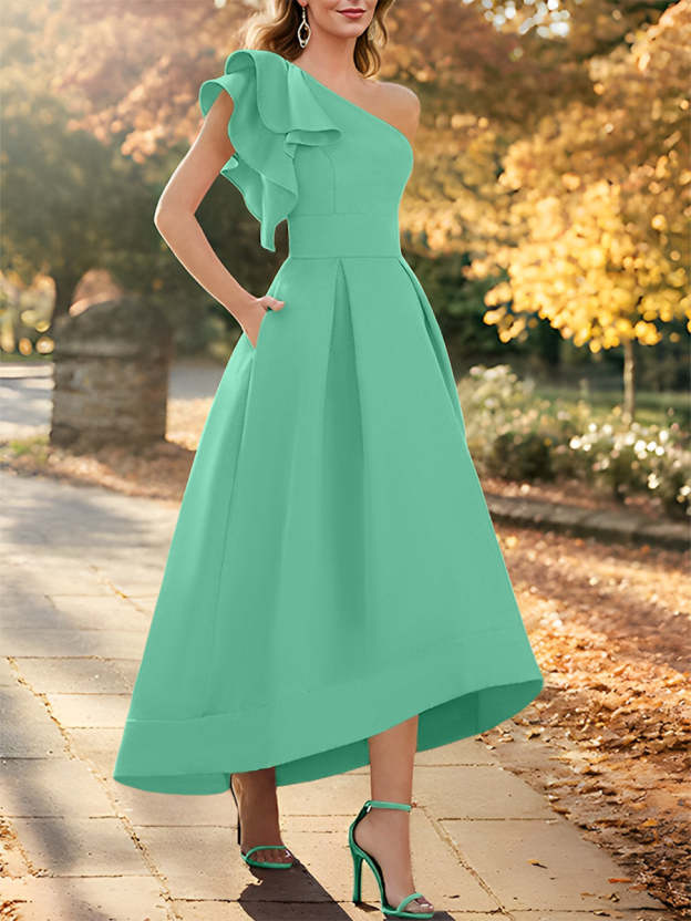 One-Shoulder Asymmetrical A-Line Princess Dress for the Mother of the Bride Sleeveless with Ruffles-27prom