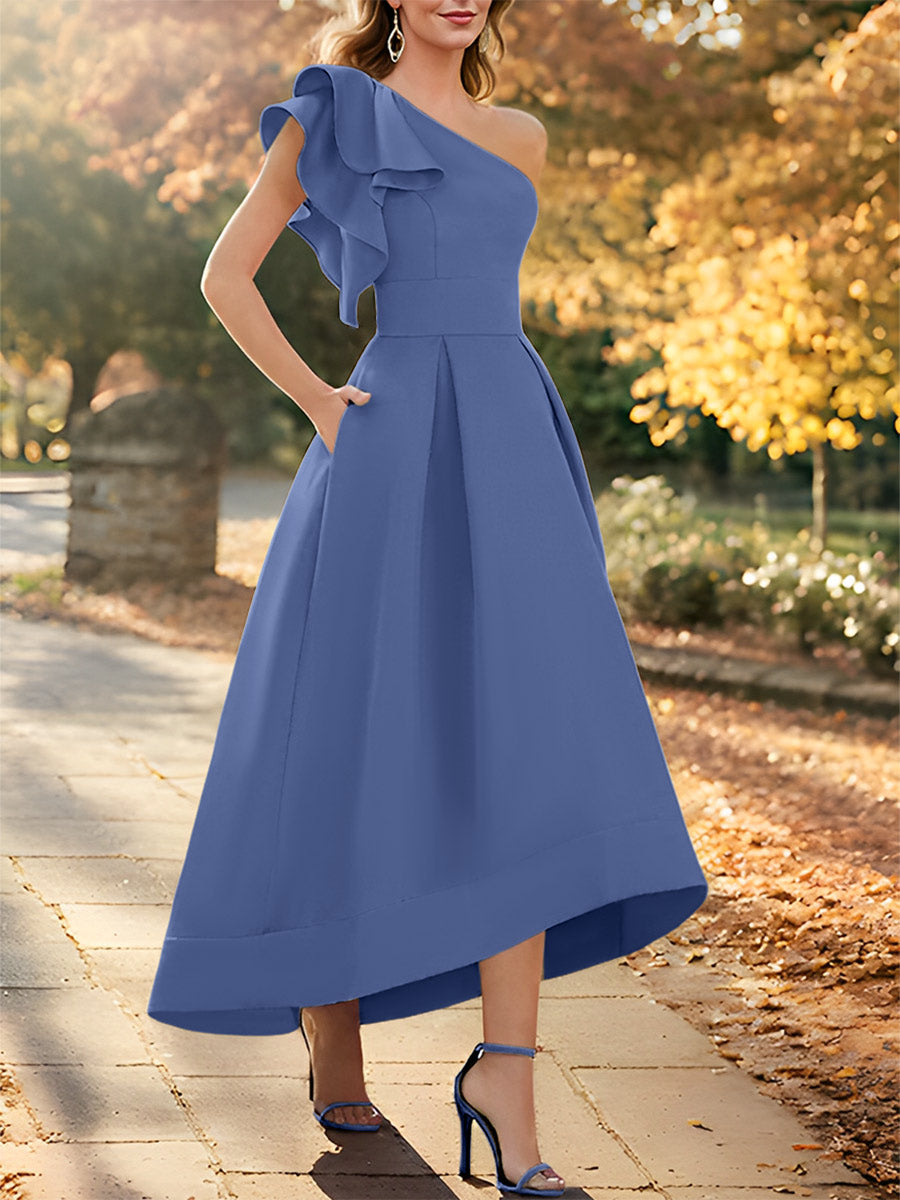 One-Shoulder Asymmetrical A-Line Princess Dress for the Mother of the Bride Sleeveless with Ruffles-27prom