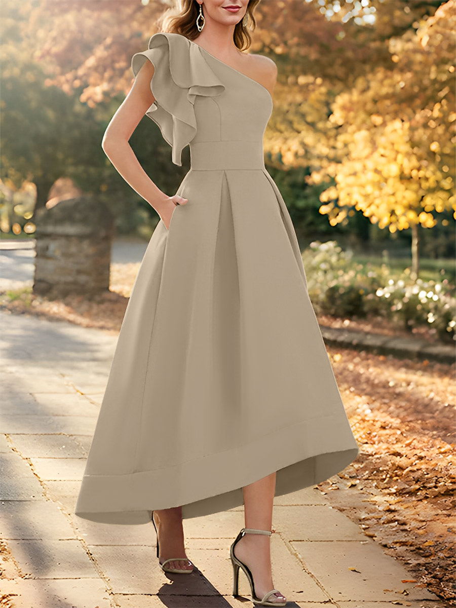 One-Shoulder Asymmetrical A-Line Princess Dress for the Mother of the Bride Sleeveless with Ruffles-27prom