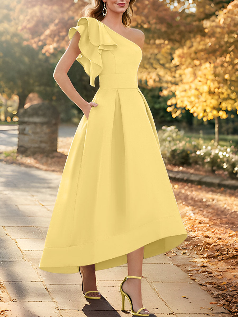 One-Shoulder Asymmetrical A-Line Princess Dress for the Mother of the Bride Sleeveless with Ruffles-27prom