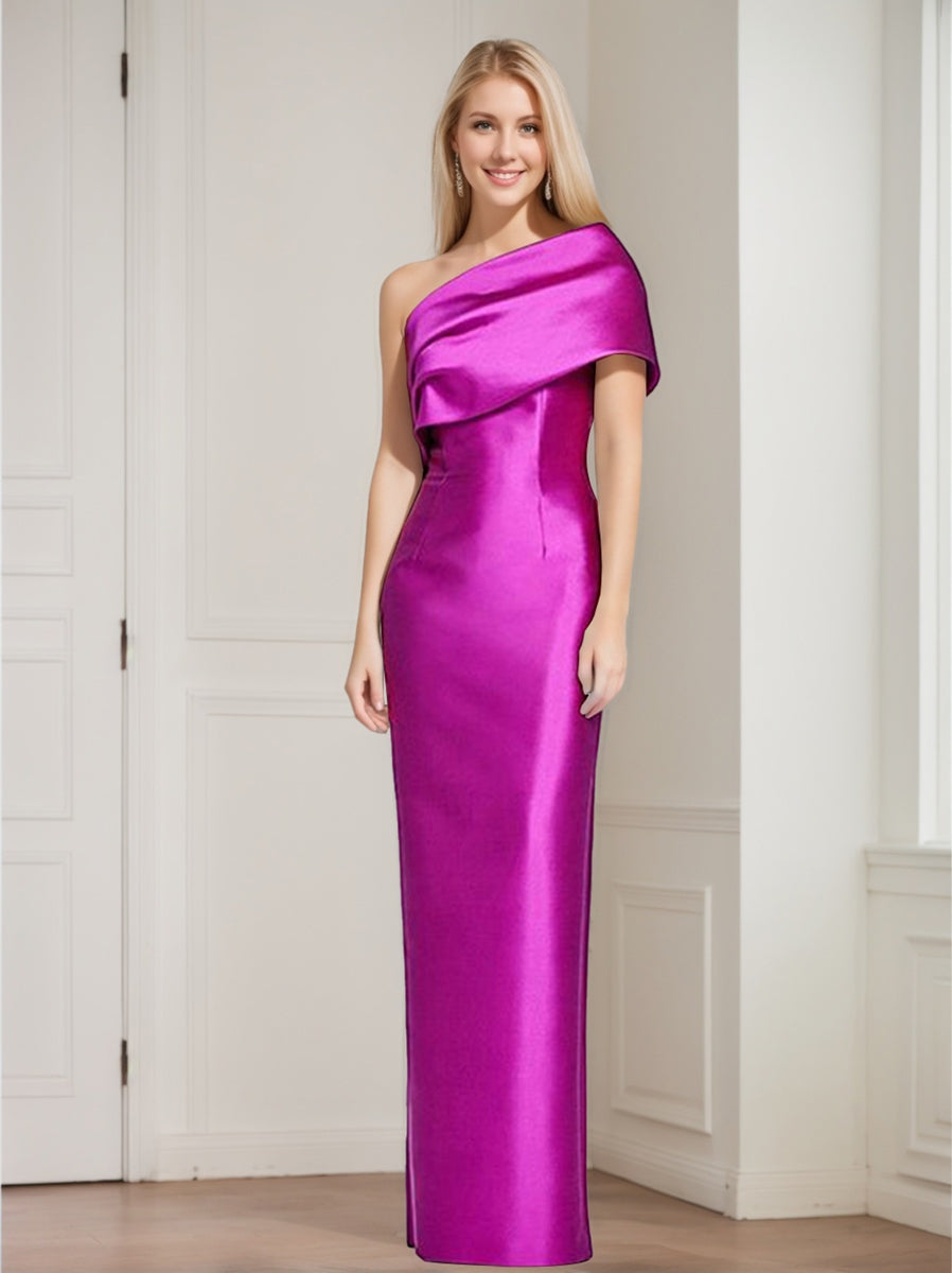 One-Shoulder Sleeveless Floor-Length Sheath/Column Mother of the Bride Dress with Bowknot-27prom