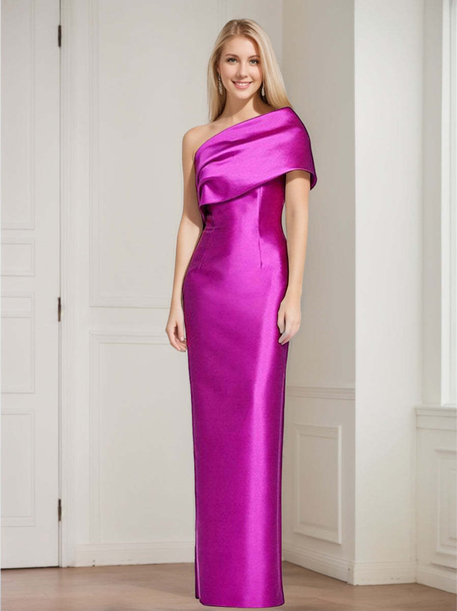 One-Shoulder Sleeveless Floor-Length Sheath/Column Mother of the Bride Dress with Bowknot-27prom