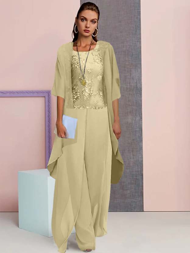 Elegant Mother of the Bride Jacket and Pantsuits in Chiffon