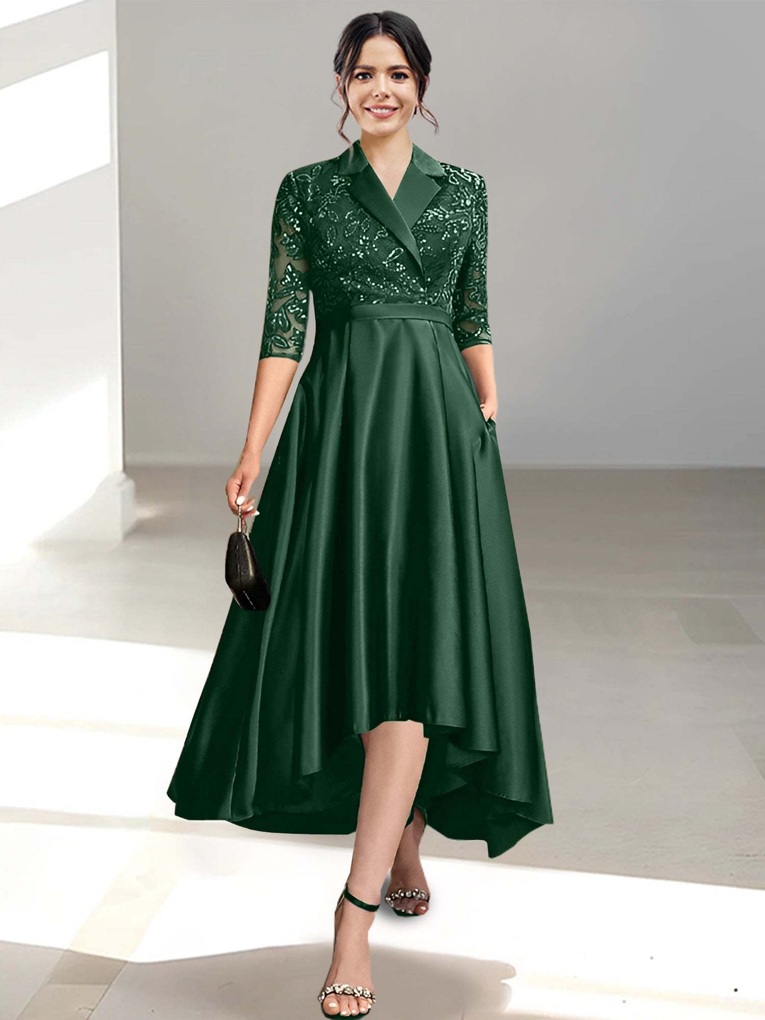 V-Neck Tea-Length Sheath/Column Dresses for the Mother of the Bride