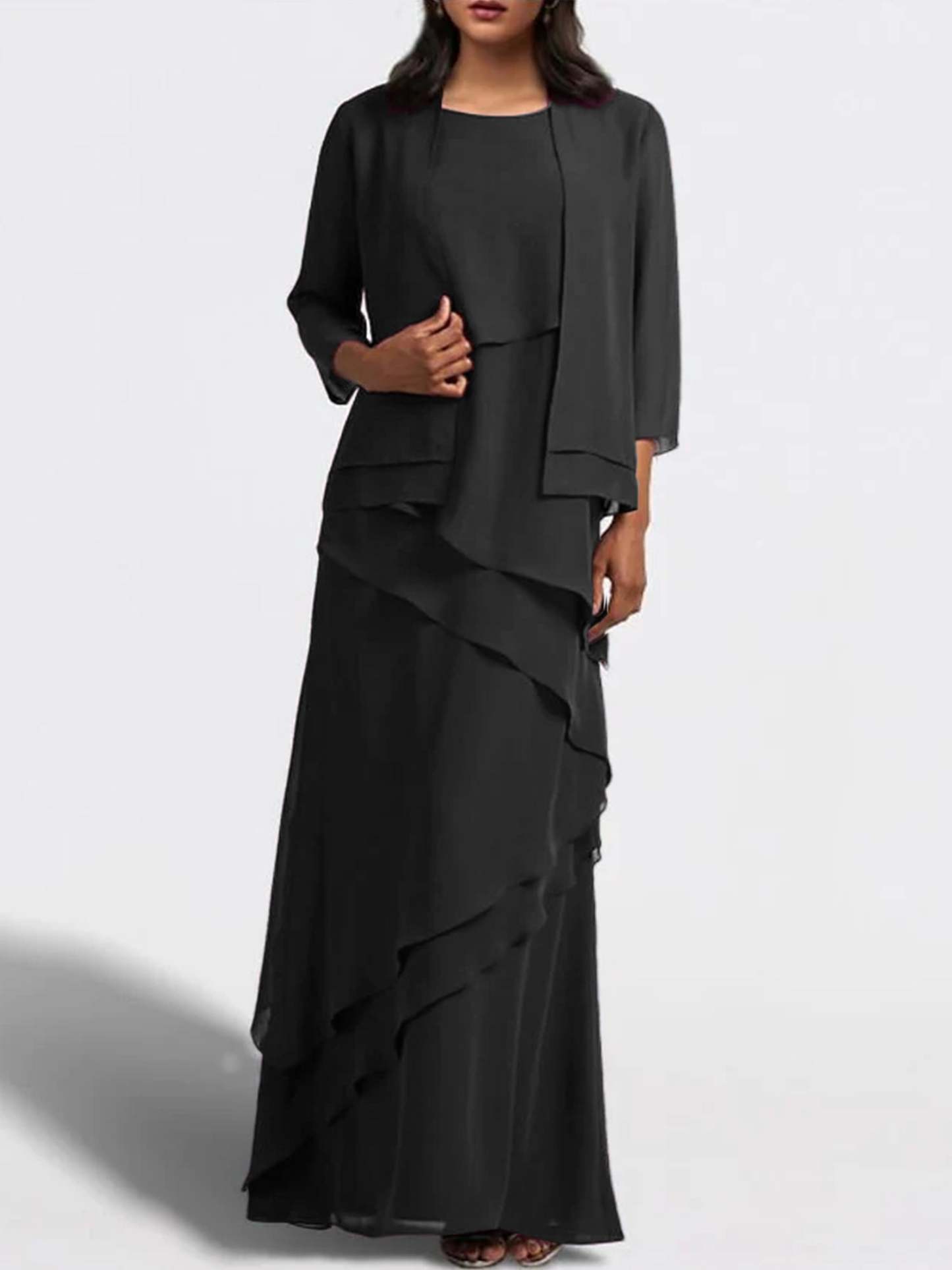 Floor-Length Mother of the Bride Sheath Dress with Matching Jacket-27prom