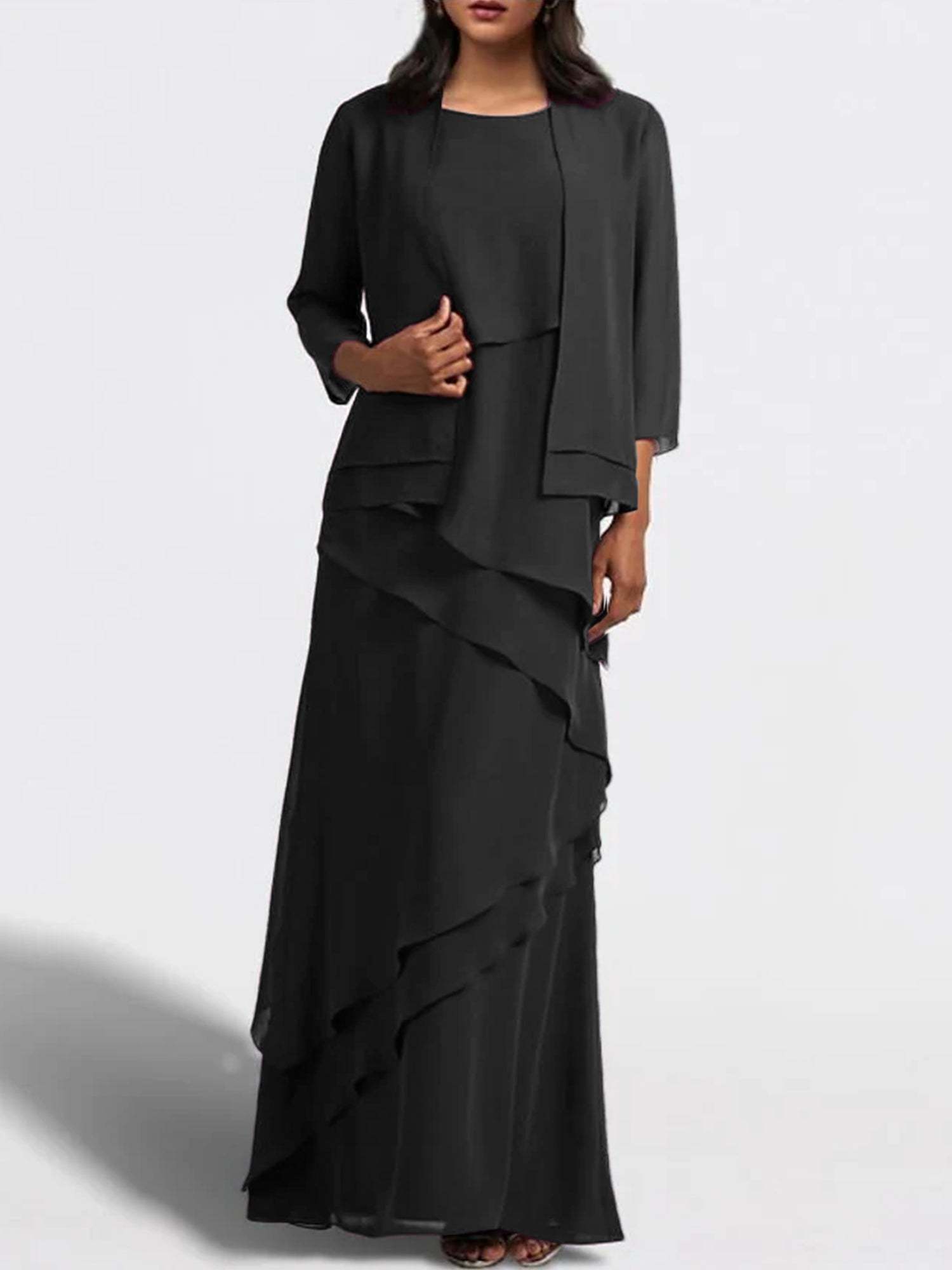 Floor-Length Mother of the Bride Sheath Dress with Matching Jacket-27prom