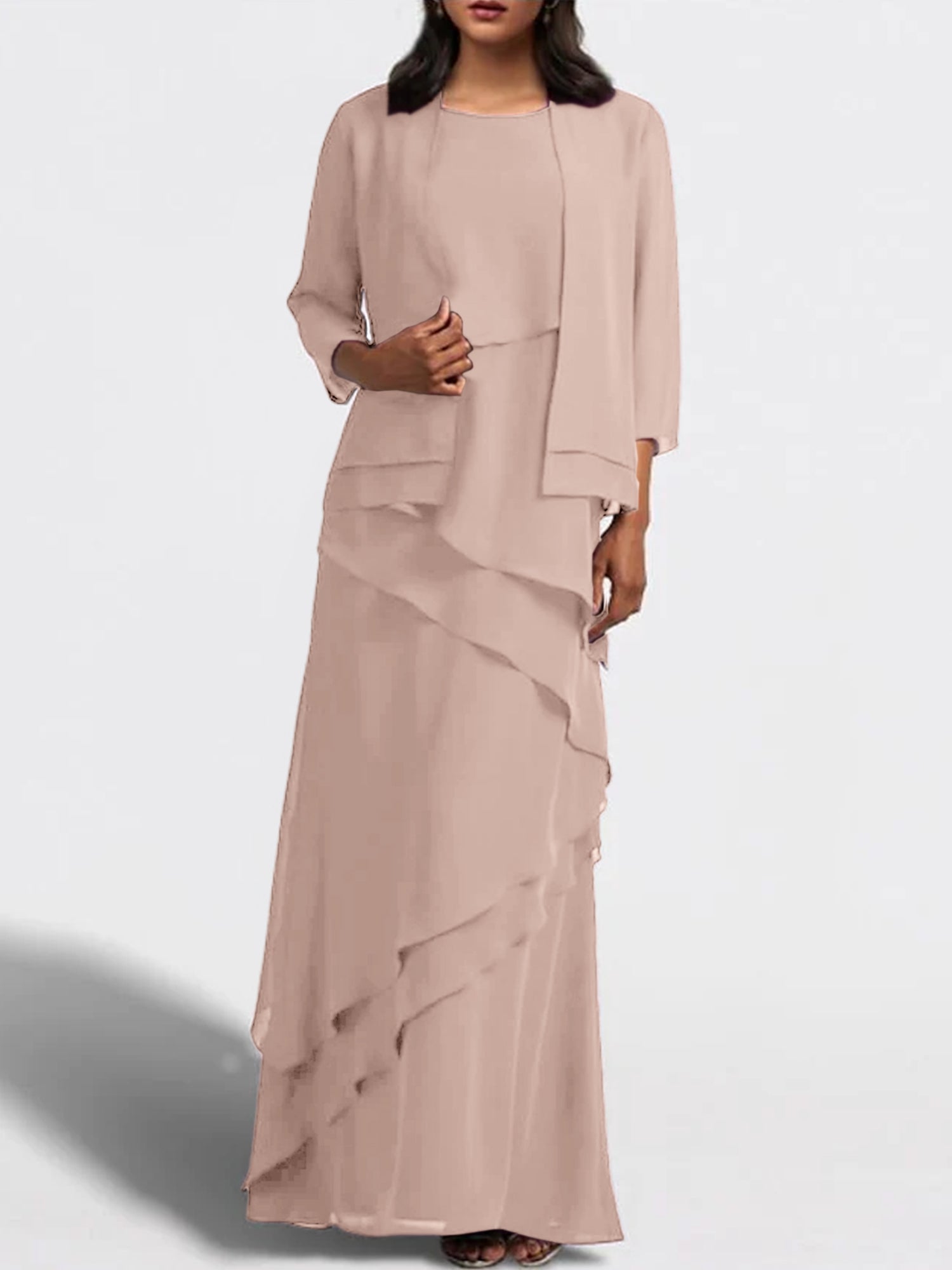 Floor-Length Mother of the Bride Sheath Dress with Matching Jacket-27prom