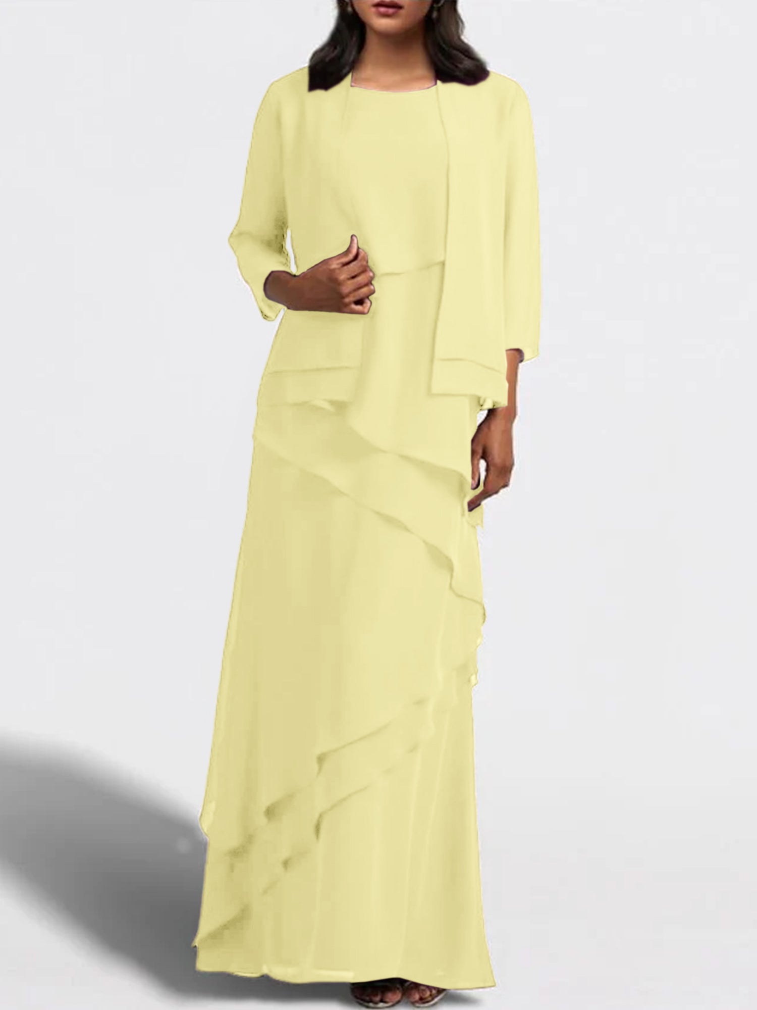 Floor-Length Mother of the Bride Sheath Dress with Matching Jacket-27prom