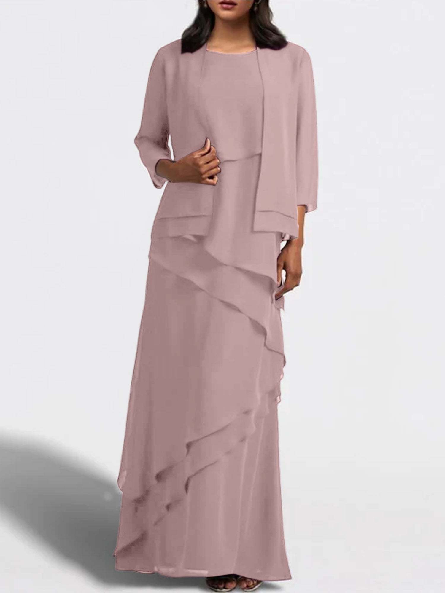 Floor-Length Mother of the Bride Sheath Dress with Matching Jacket-27prom