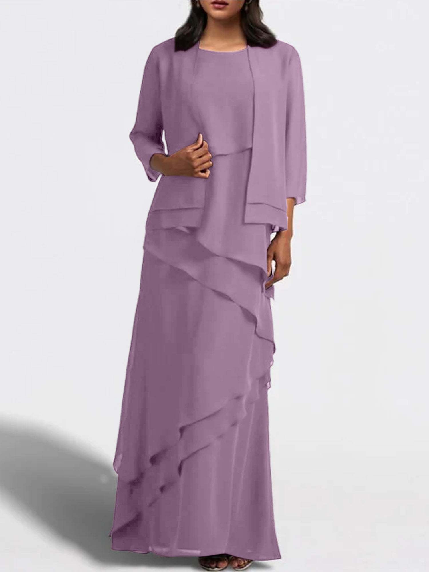 Floor-Length Mother of the Bride Sheath Dress with Matching Jacket-27prom