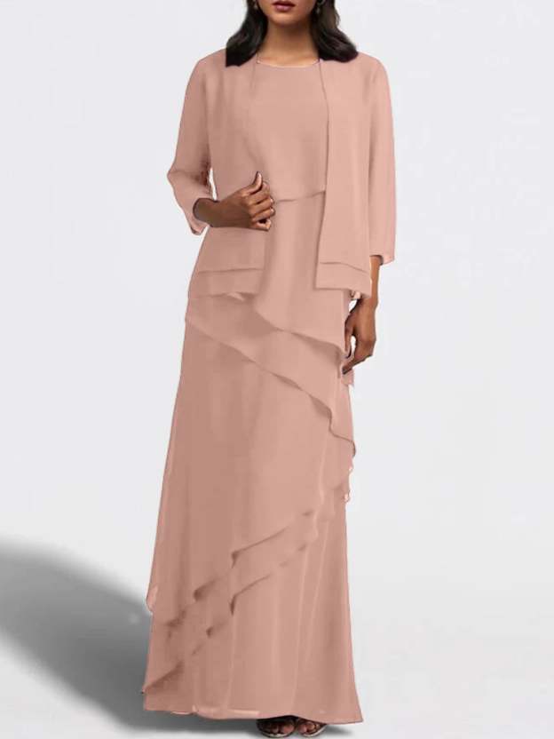Floor-Length Mother of the Bride Sheath Dress with Matching Jacket-27prom