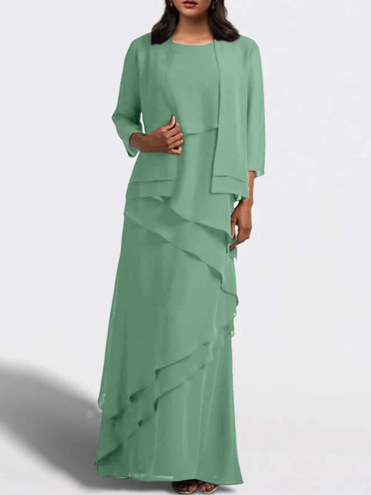 Floor-Length Mother of the Bride Sheath Dress with Matching Jacket-27prom