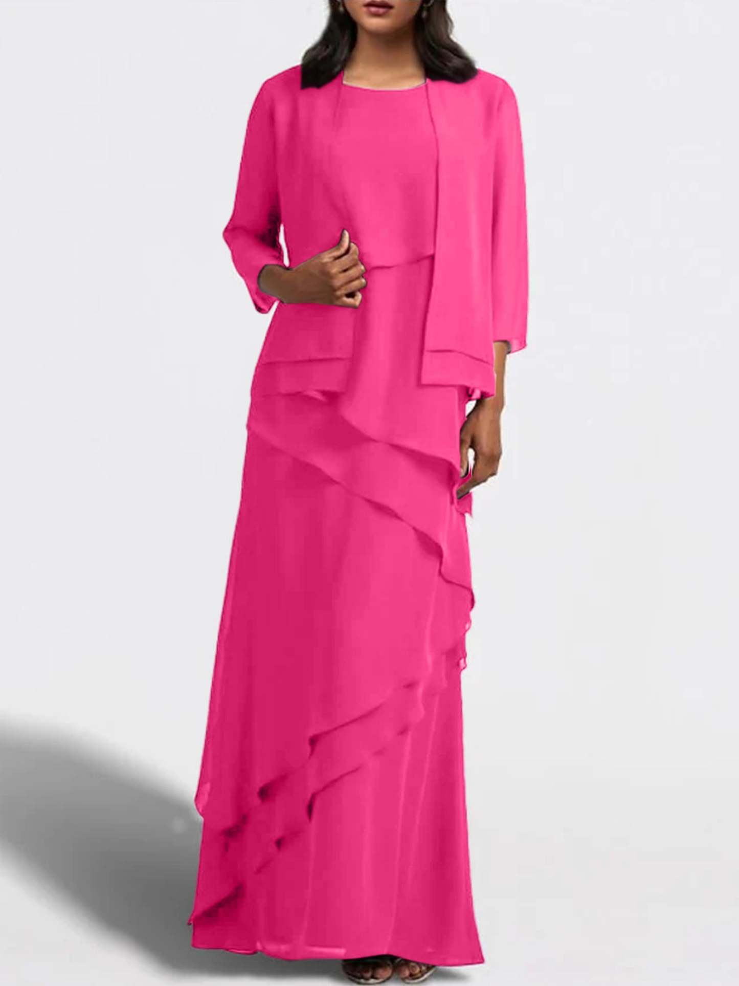 Floor-Length Mother of the Bride Sheath Dress with Matching Jacket-27prom