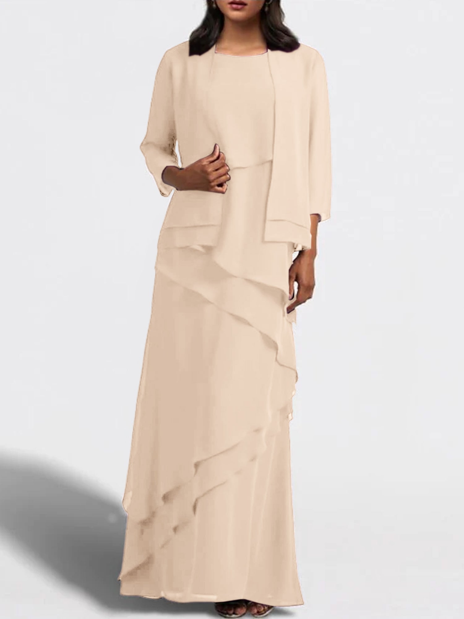 Floor-Length Mother of the Bride Sheath Dress with Matching Jacket-27prom