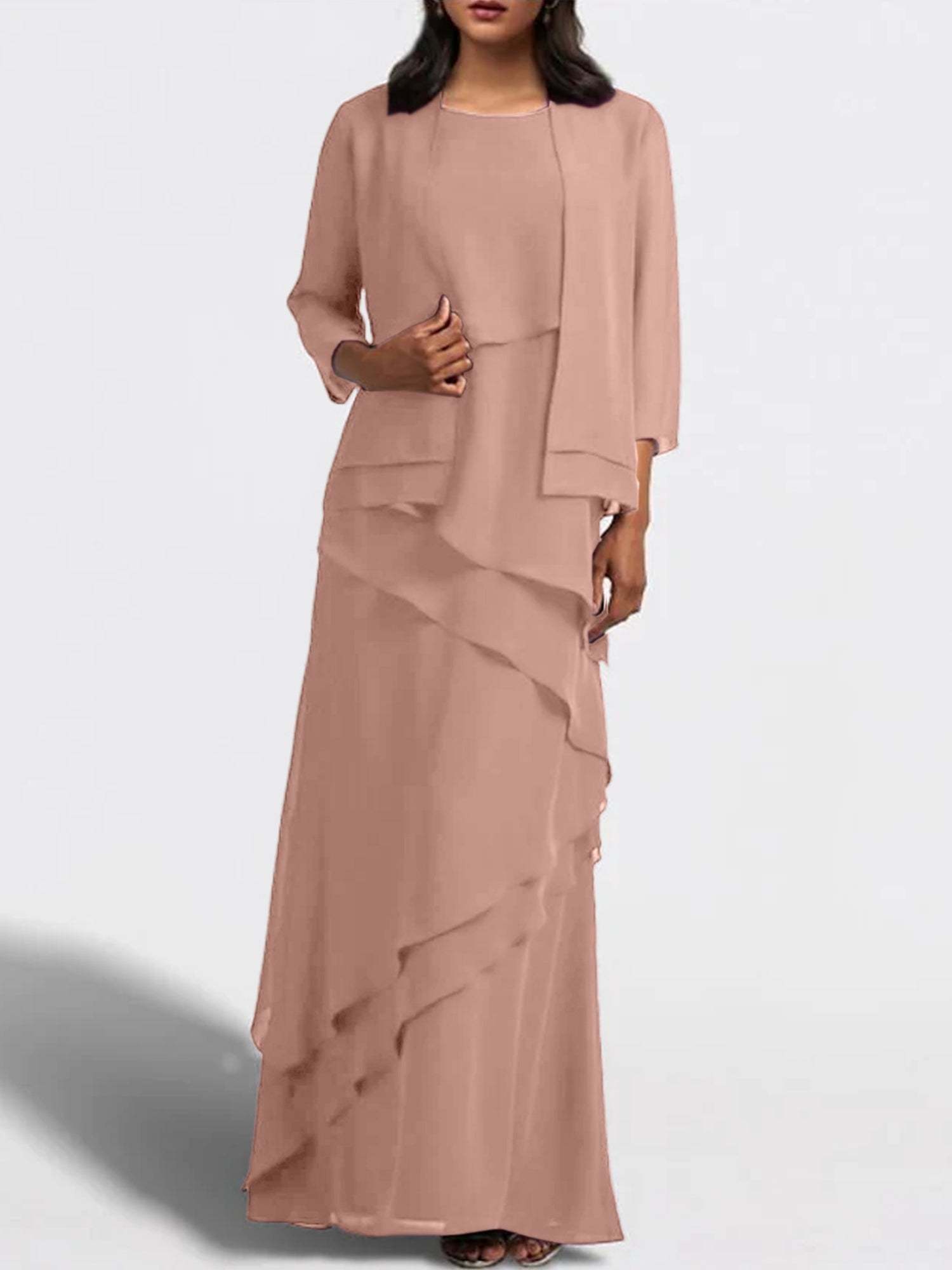 Floor-Length Mother of the Bride Sheath Dress with Matching Jacket-27prom