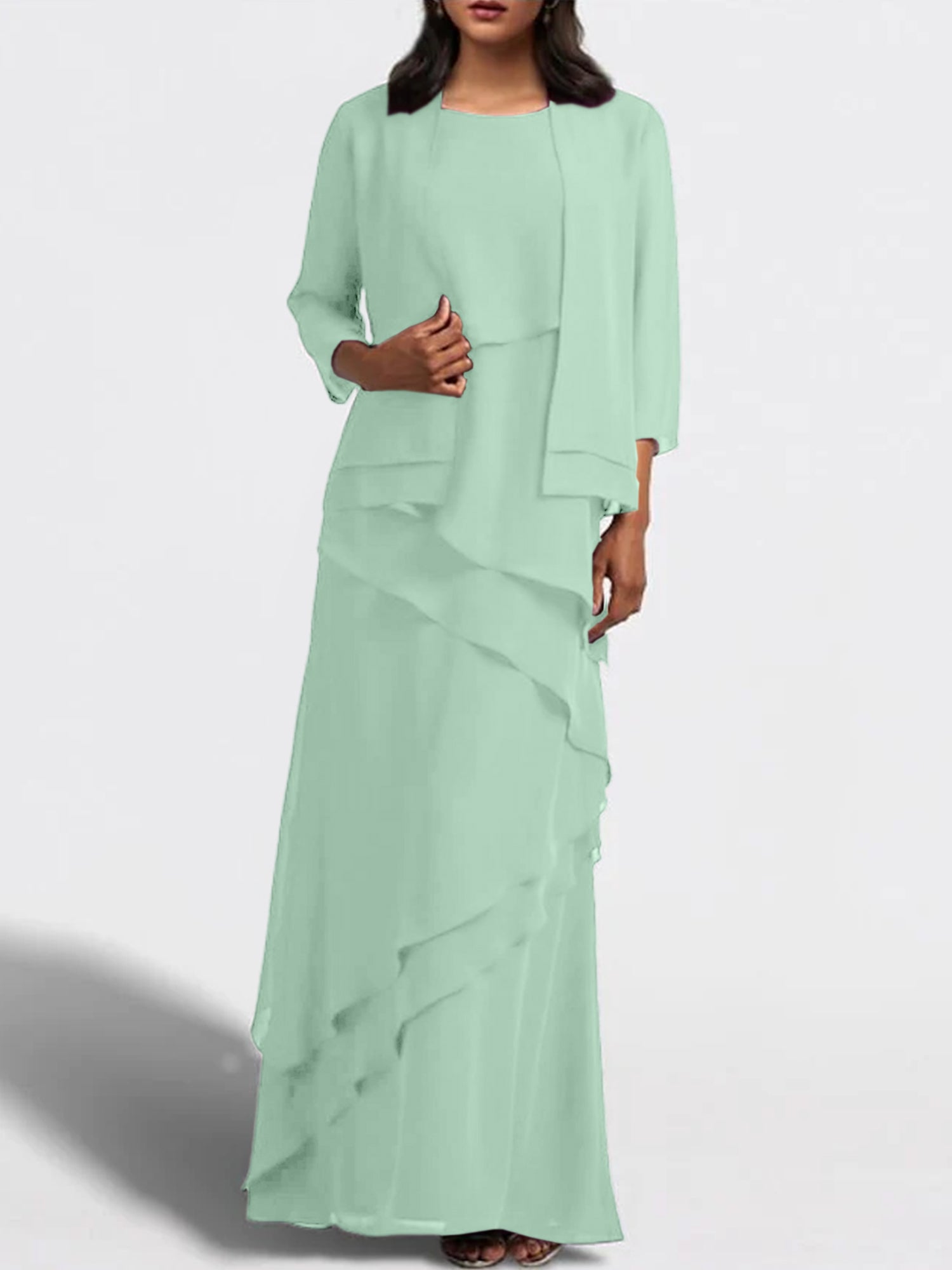 Floor-Length Mother of the Bride Sheath Dress with Matching Jacket-27prom