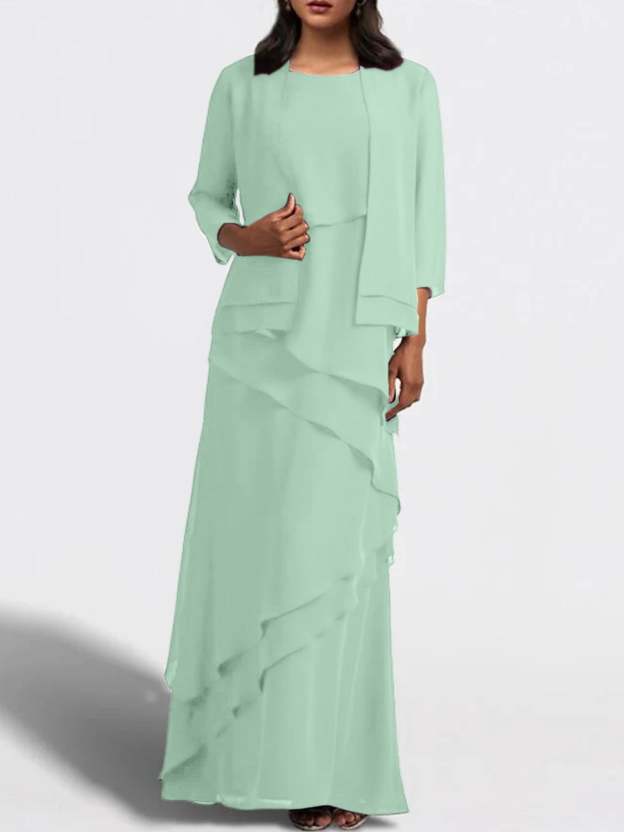 Floor-Length Mother of the Bride Sheath Dress with Matching Jacket-27prom
