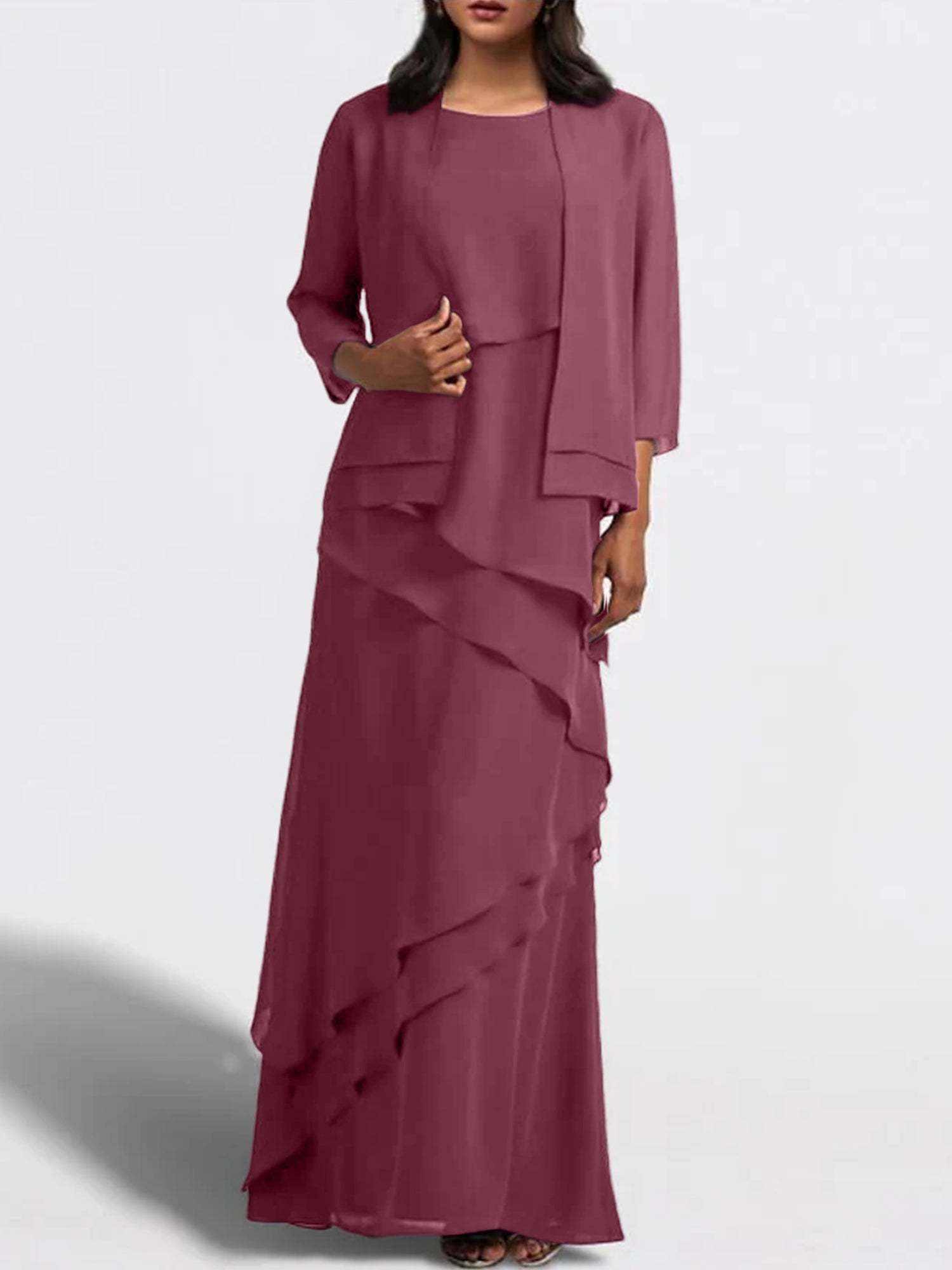 Floor-Length Mother of the Bride Sheath Dress with Matching Jacket-27prom