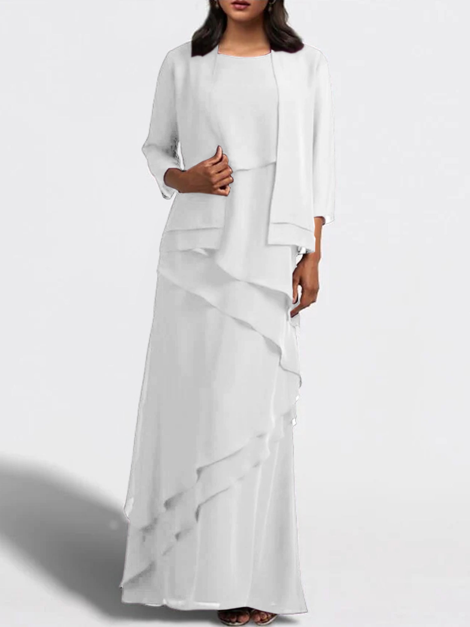 Floor-Length Mother of the Bride Sheath Dress with Matching Jacket-27prom