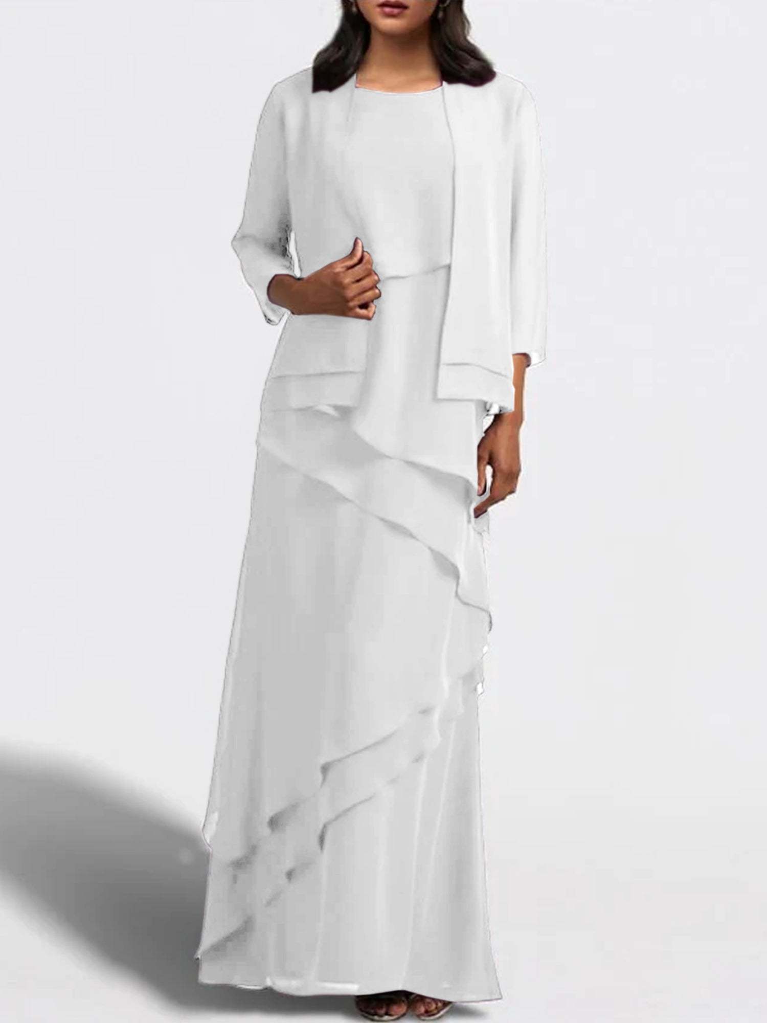 Floor-Length Mother of the Bride Sheath Dress with Matching Jacket-27prom