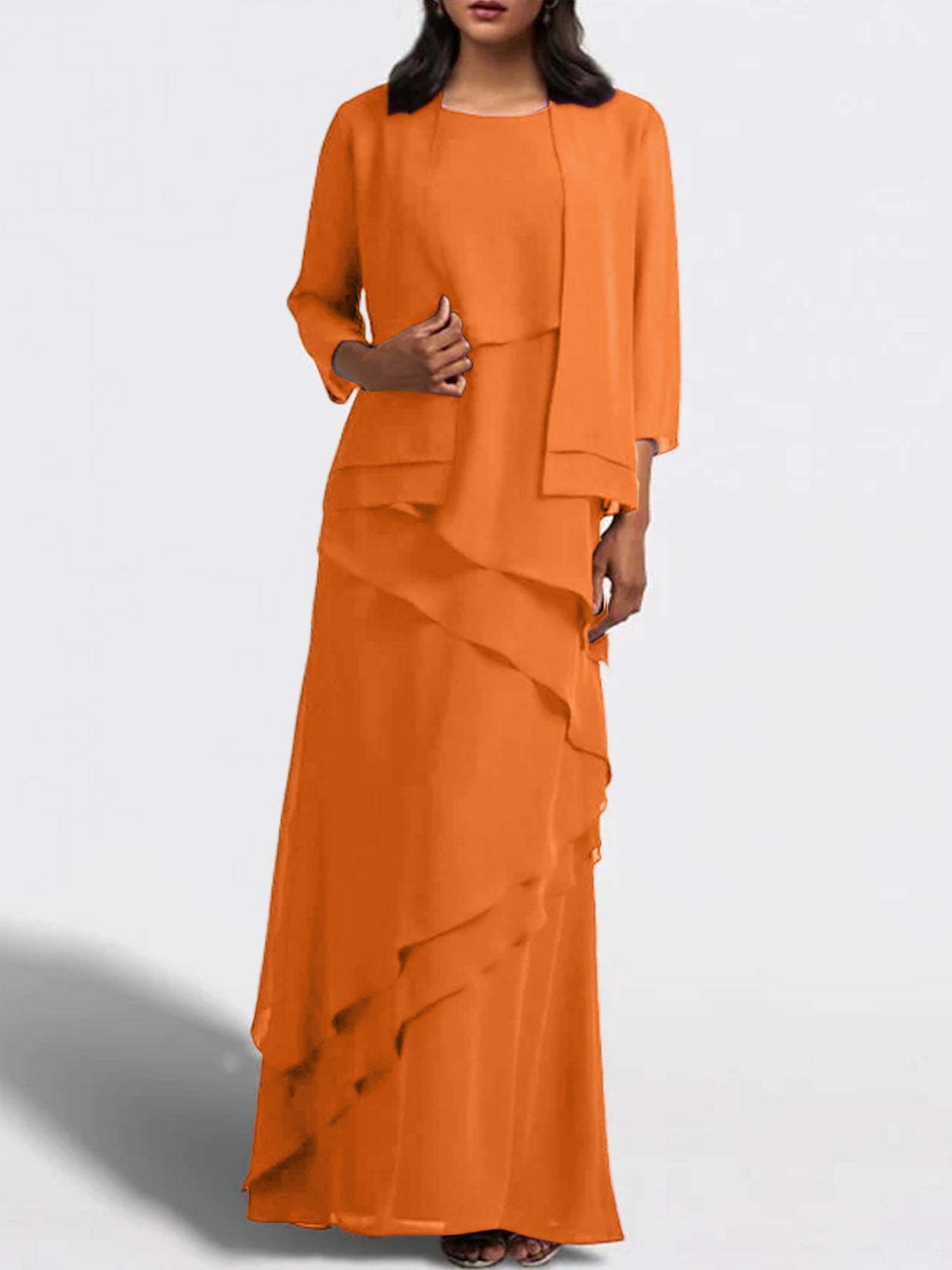 Floor-Length Mother of the Bride Sheath Dress with Matching Jacket-27prom