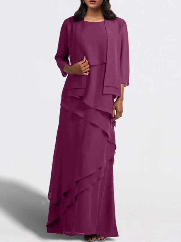Floor-Length Mother of the Bride Sheath Dress with Matching Jacket-27prom