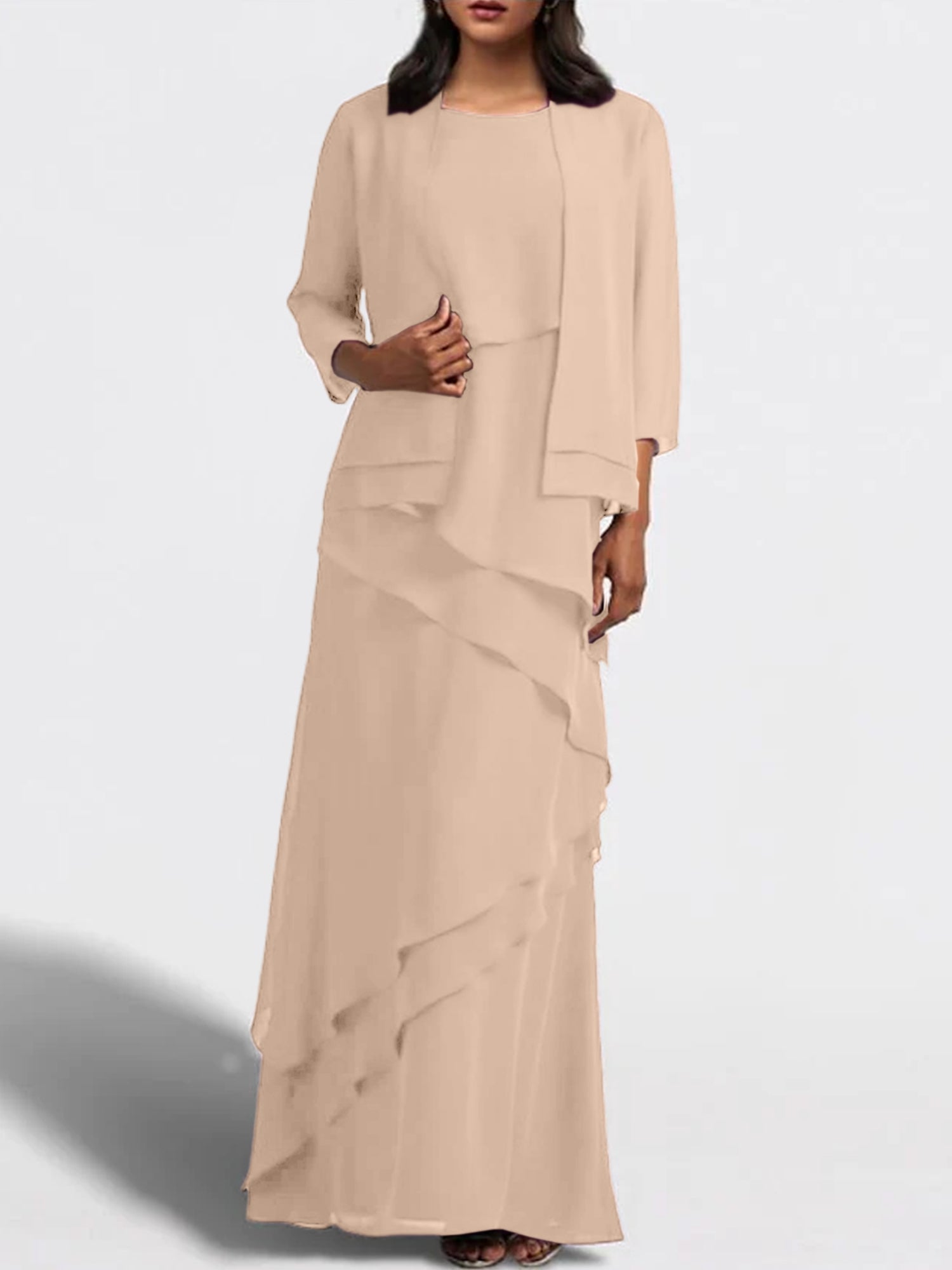 Floor-Length Mother of the Bride Sheath Dress with Matching Jacket-27prom