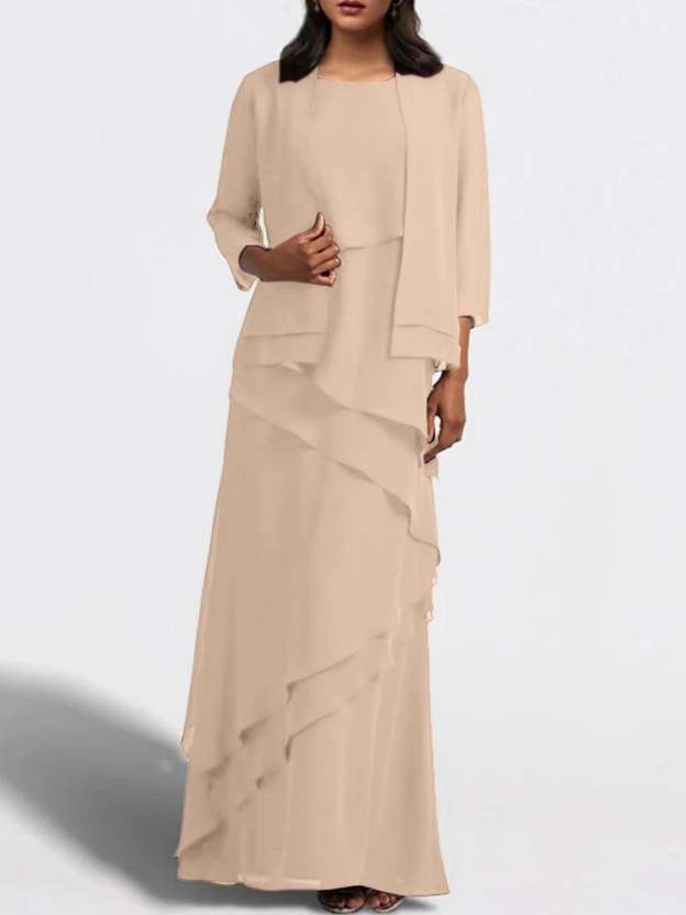 Floor-Length Mother of the Bride Sheath Dress with Matching Jacket-27prom