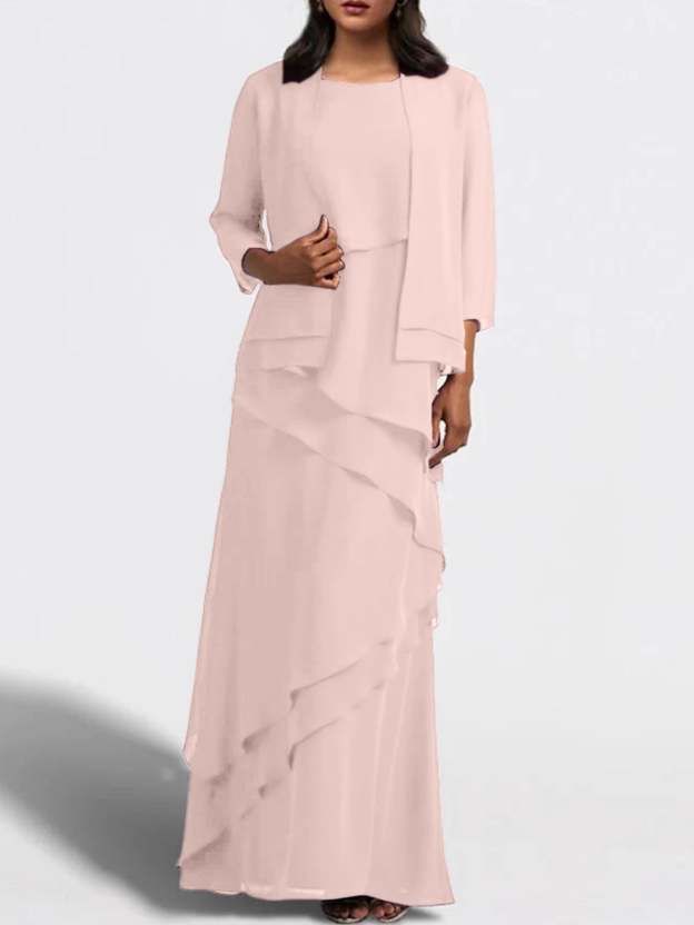 Floor-Length Mother of the Bride Sheath Dress with Matching Jacket-27prom