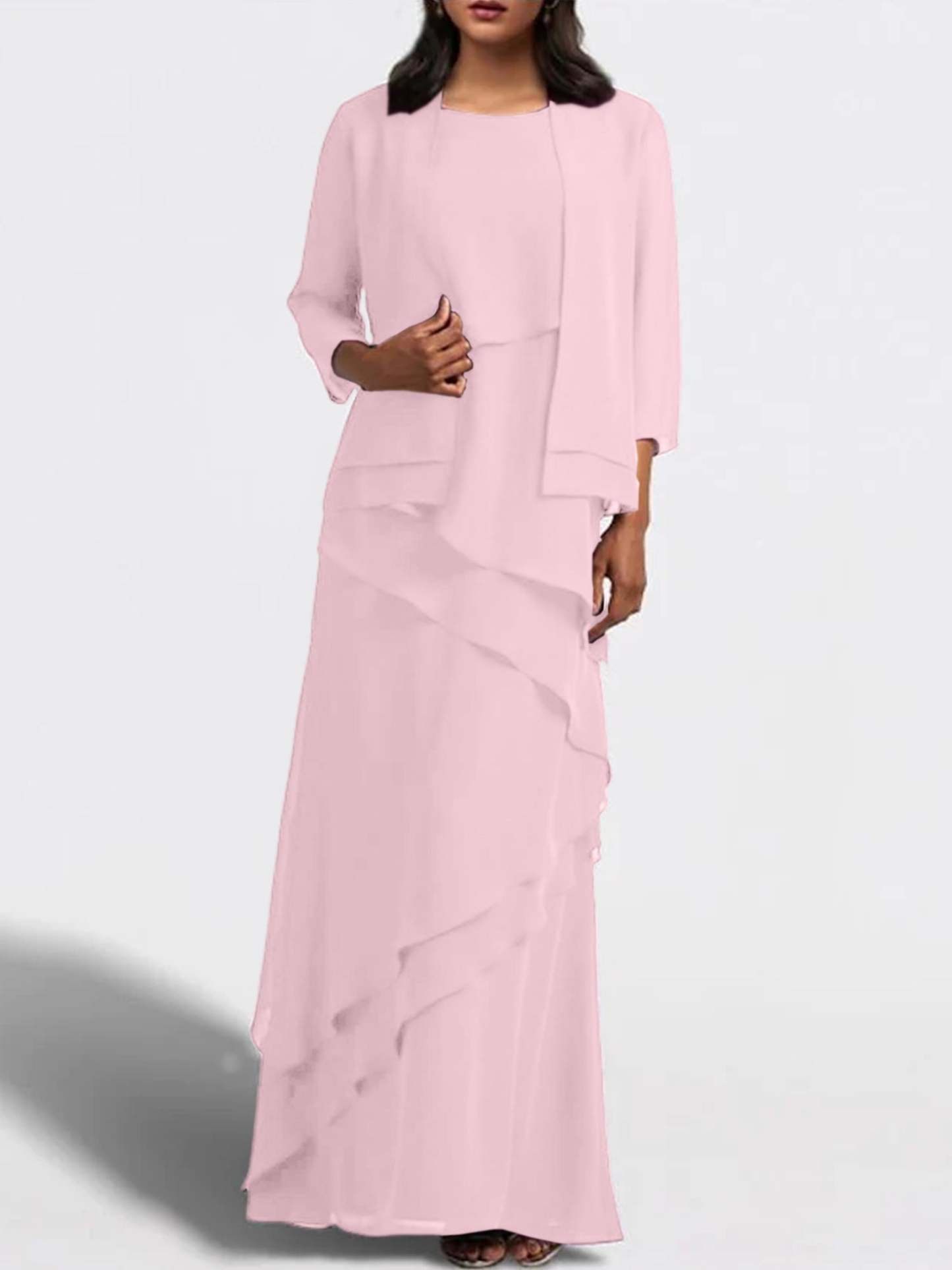 Floor-Length Mother of the Bride Sheath Dress with Matching Jacket-27prom