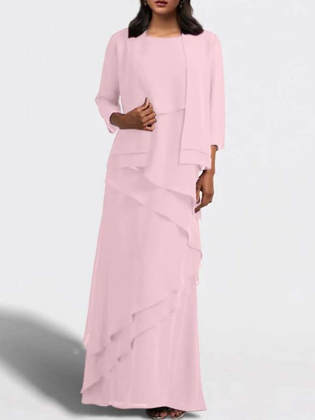 Floor-Length Mother of the Bride Sheath Dress with Matching Jacket-27prom