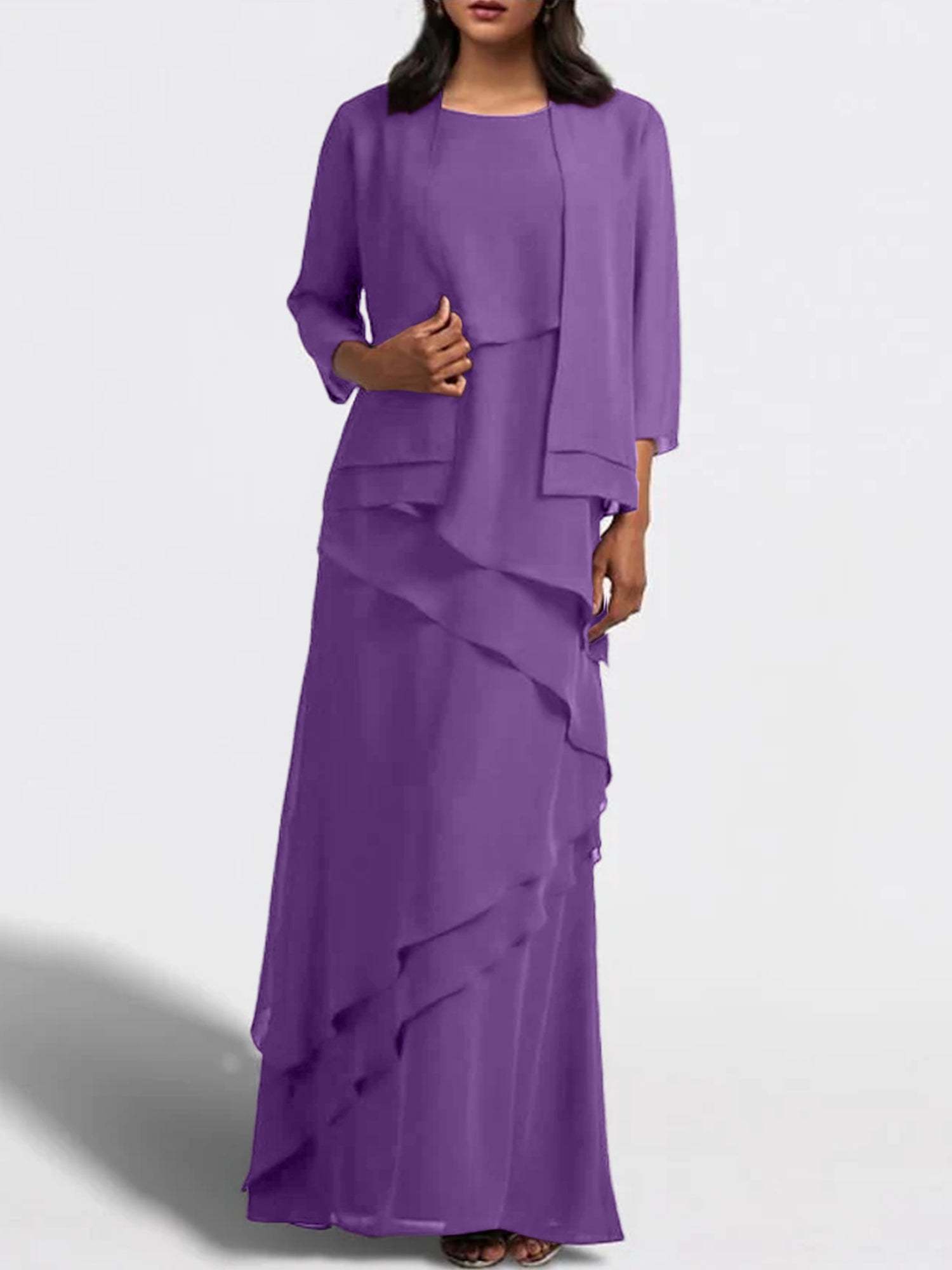 Floor-Length Mother of the Bride Sheath Dress with Matching Jacket-27prom