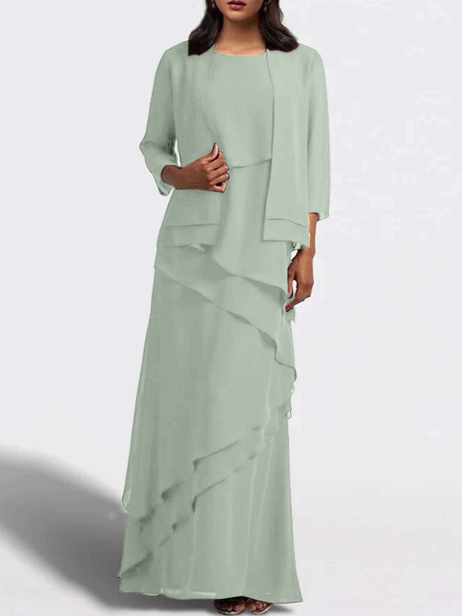 Floor-Length Mother of the Bride Sheath Dress with Matching Jacket-27prom