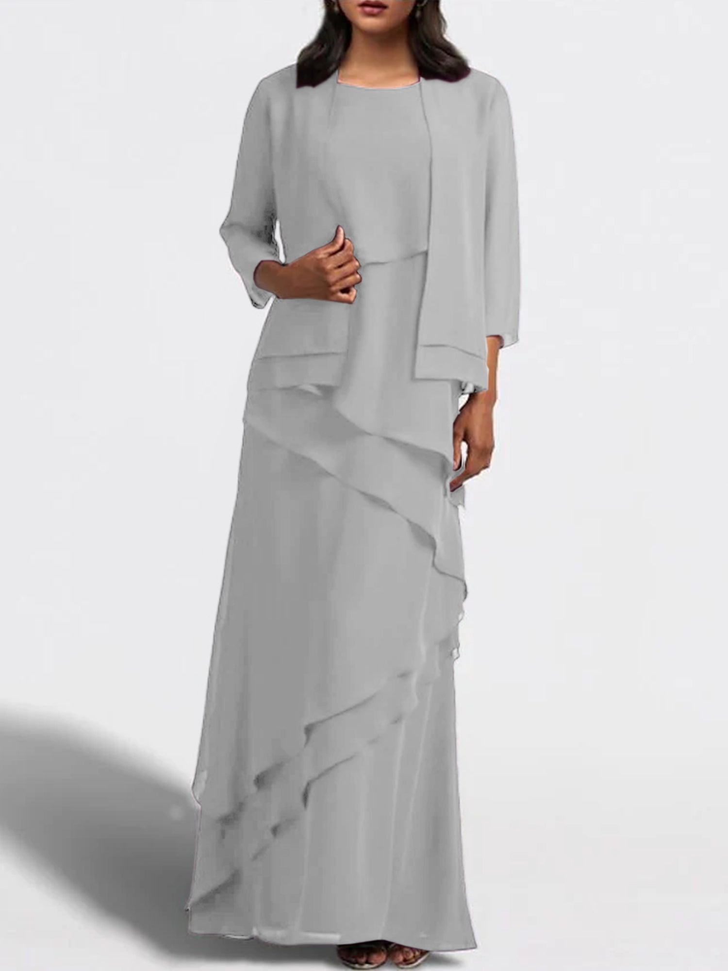 Floor-Length Mother of the Bride Sheath Dress with Matching Jacket-27prom