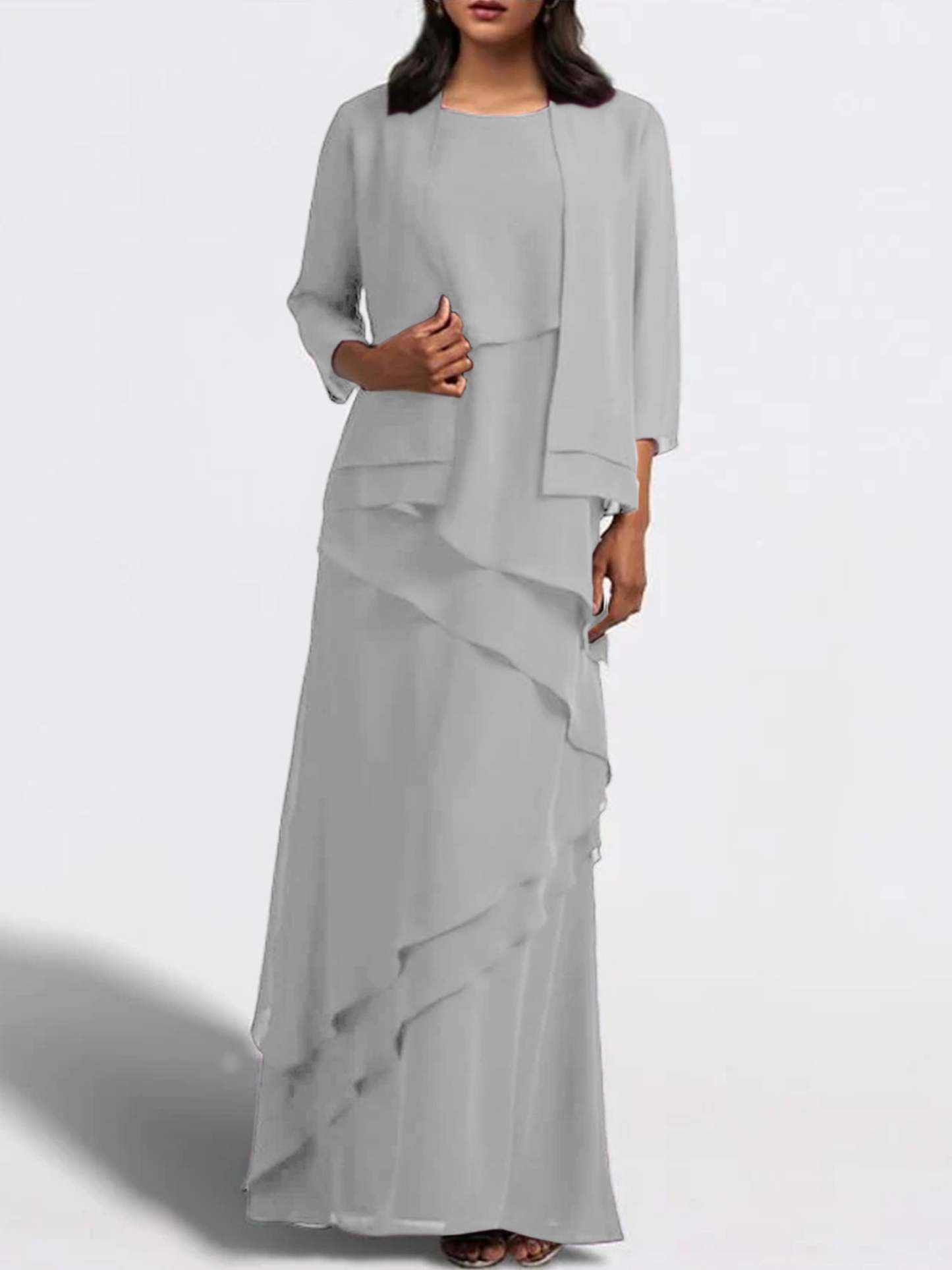 Floor-Length Mother of the Bride Sheath Dress with Matching Jacket-27prom