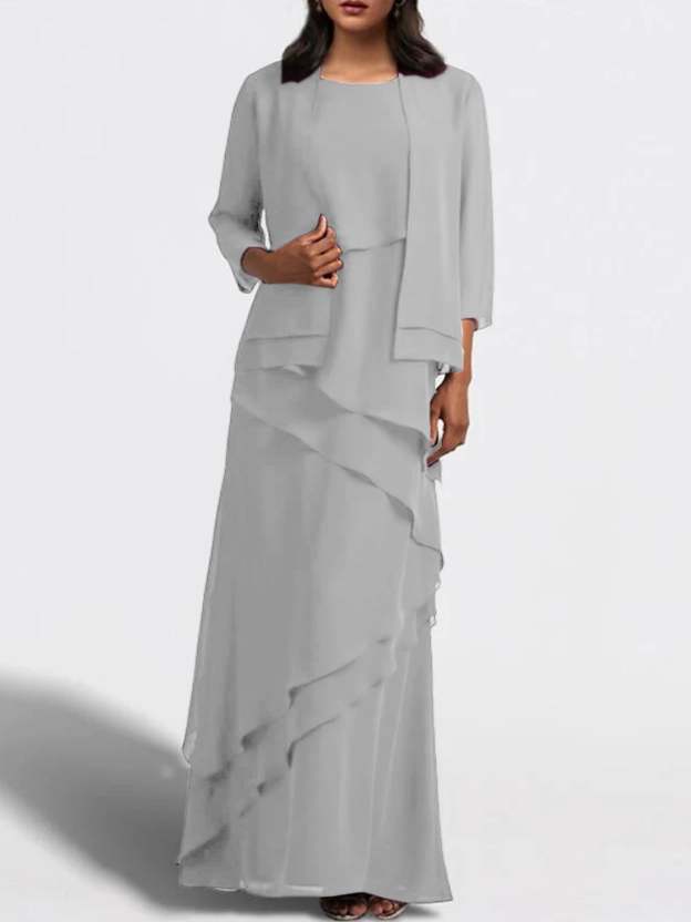 Floor-Length Mother of the Bride Sheath Dress with Matching Jacket-27prom