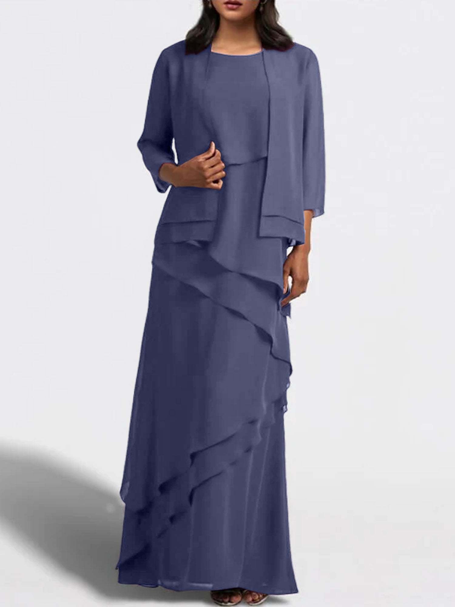 Floor-Length Mother of the Bride Sheath Dress with Matching Jacket-27prom