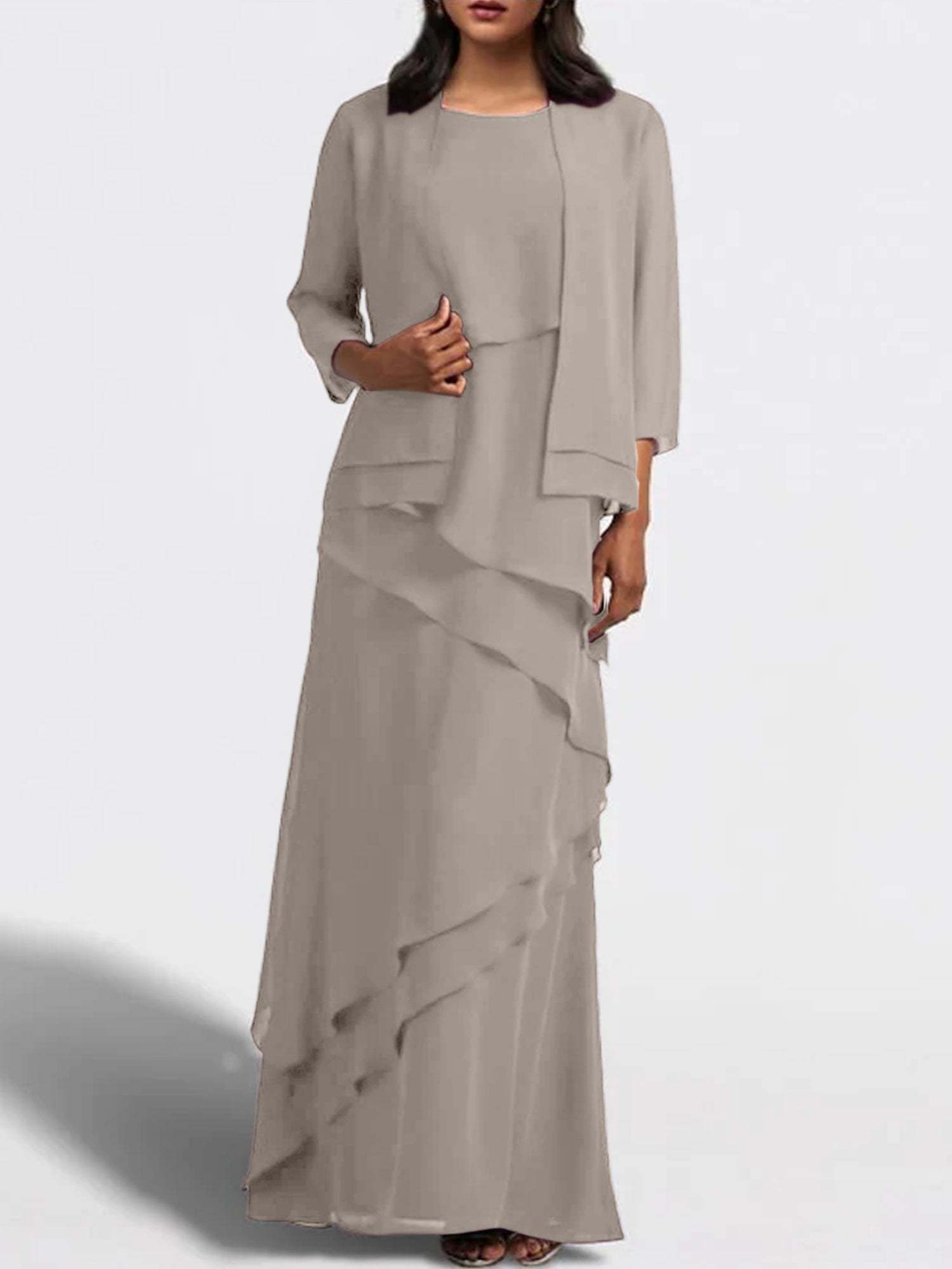 Floor-Length Mother of the Bride Sheath Dress with Matching Jacket-27prom