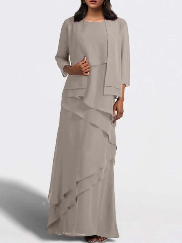 Floor-Length Mother of the Bride Sheath Dress with Matching Jacket-27prom