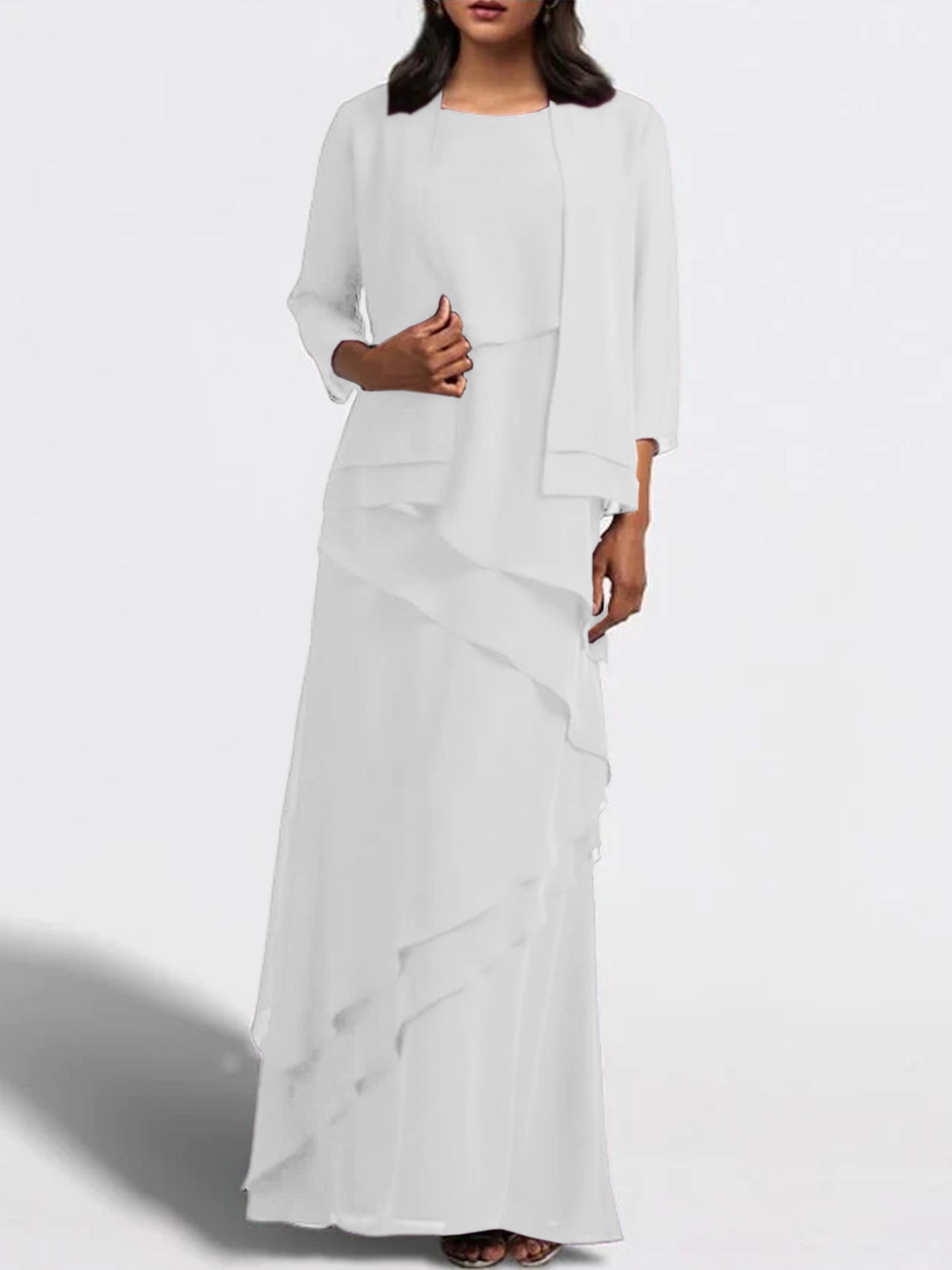 Floor-Length Mother of the Bride Sheath Dress with Matching Jacket-27prom