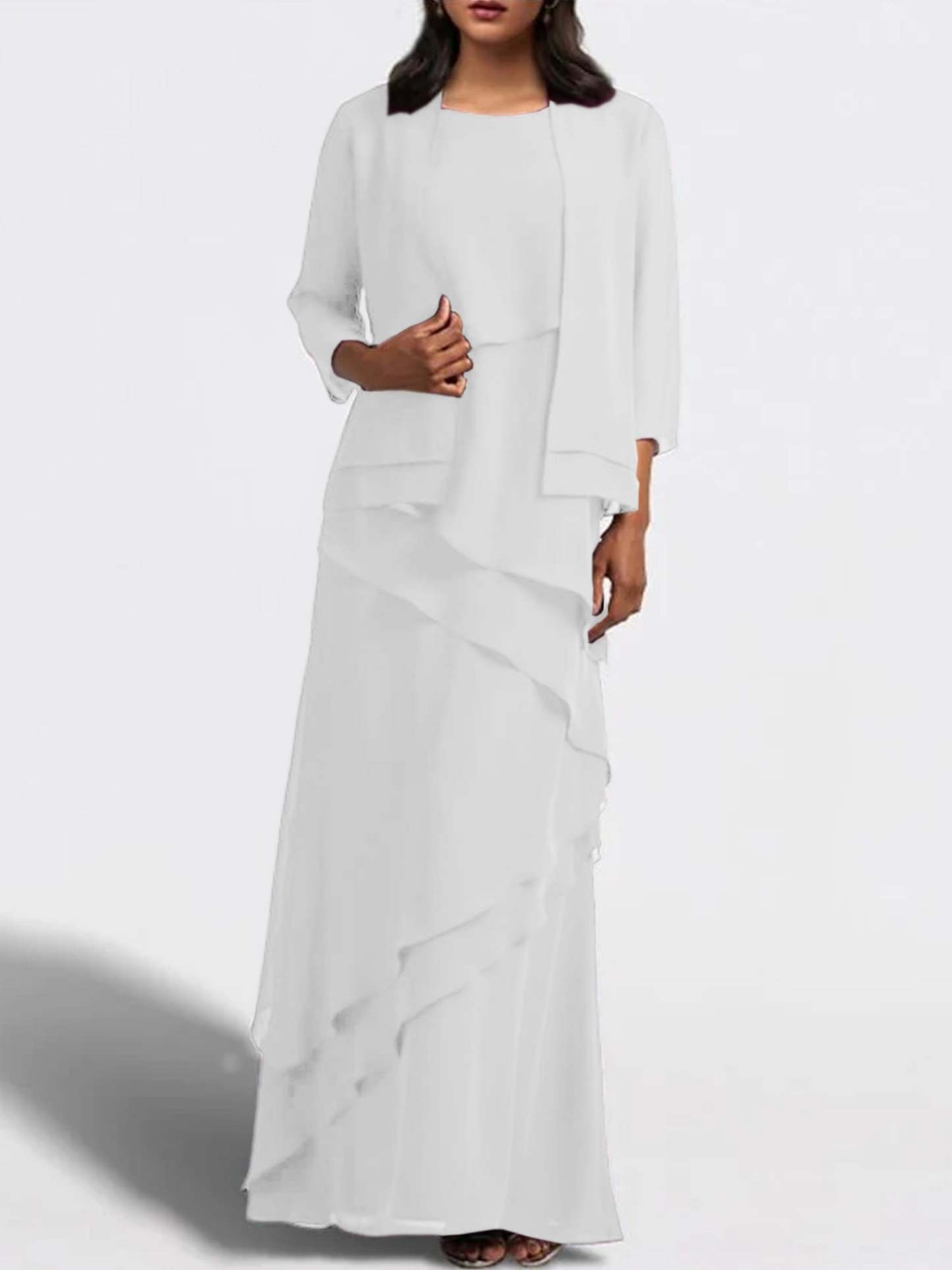 Floor-Length Mother of the Bride Sheath Dress with Matching Jacket-27prom